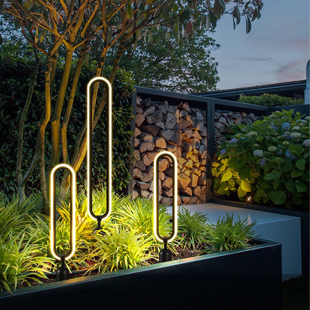 Modern Black Oval Ring LED Landscape Light Waterproof Solar Powered Outdoor Pathway Lamp