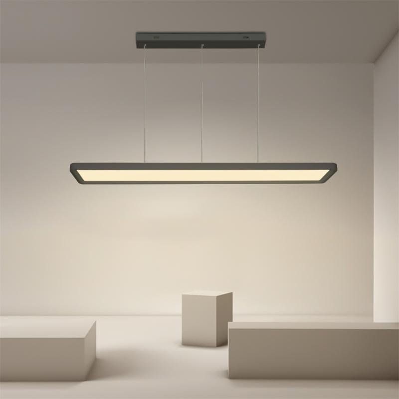 Modern Black Rectangular LED Pendant Light Linear Minimalist Chandelier for Kitchen Island and Living Room