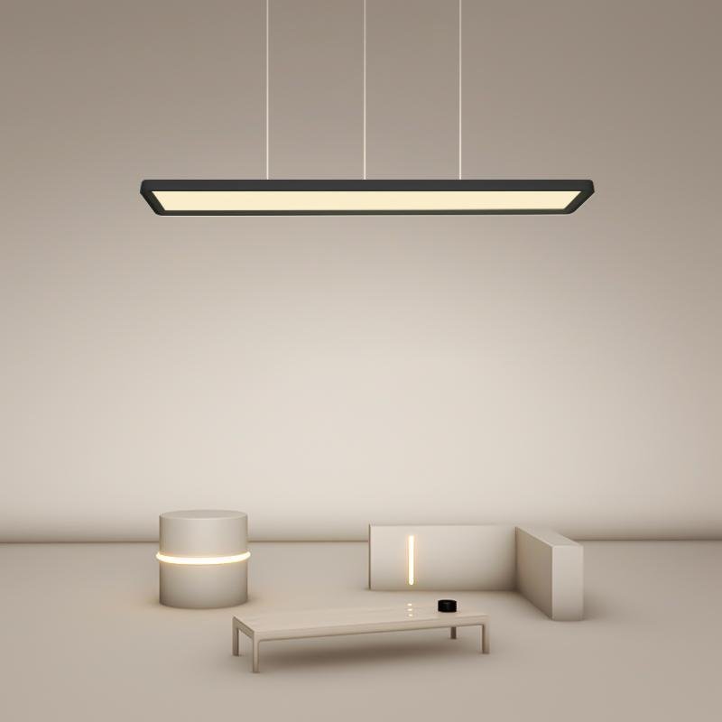 Modern Black Rectangular LED Pendant Light Linear Minimalist Chandelier for Kitchen Island and Living Room