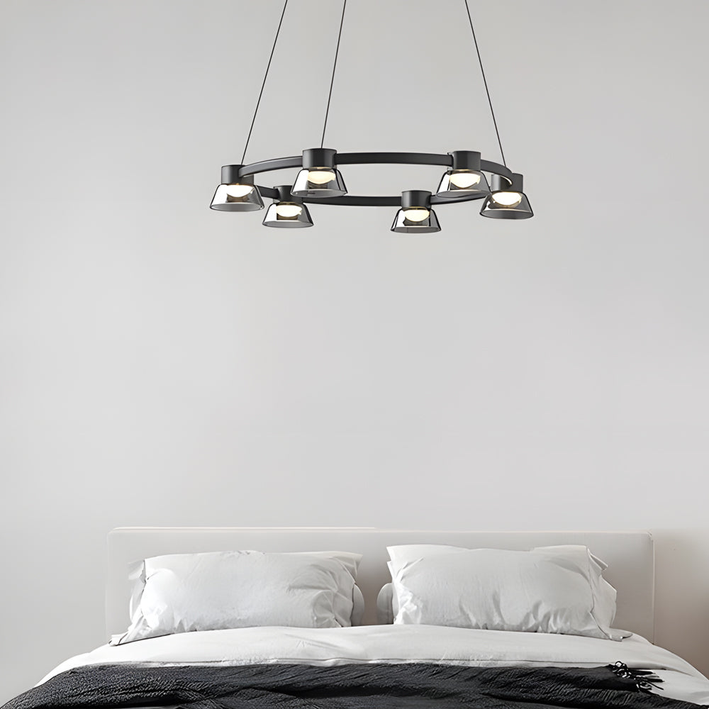 Modern Black Ring LED Pendant Light with Smoke Gray Glass Shades and Integrated Dimmable Lighting