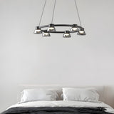 Modern Black Ring LED Pendant Light with Smoke Gray Glass Shades and Integrated Dimmable Lighting