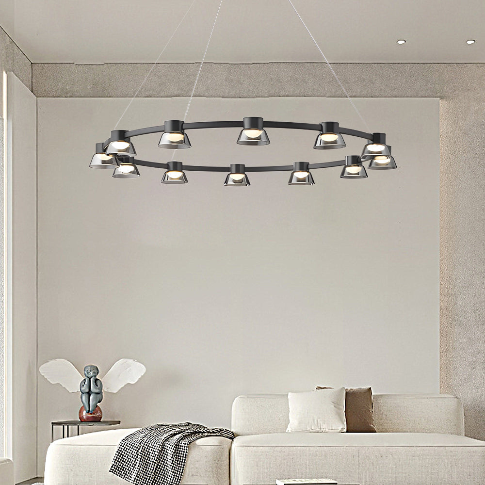 Modern Black Ring LED Pendant Light with Smoke Gray Glass Shades and Integrated Dimmable Lighting