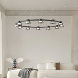 Modern Black Ring LED Pendant Light with Smoke Gray Glass Shades and Integrated Dimmable Lighting