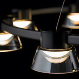 Modern Black Ring LED Pendant Light with Smoke Gray Glass Shades and Integrated Dimmable Lighting