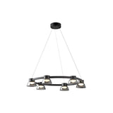 Modern Black Ring LED Pendant Light with Smoke Gray Glass Shades and Integrated Dimmable Lighting