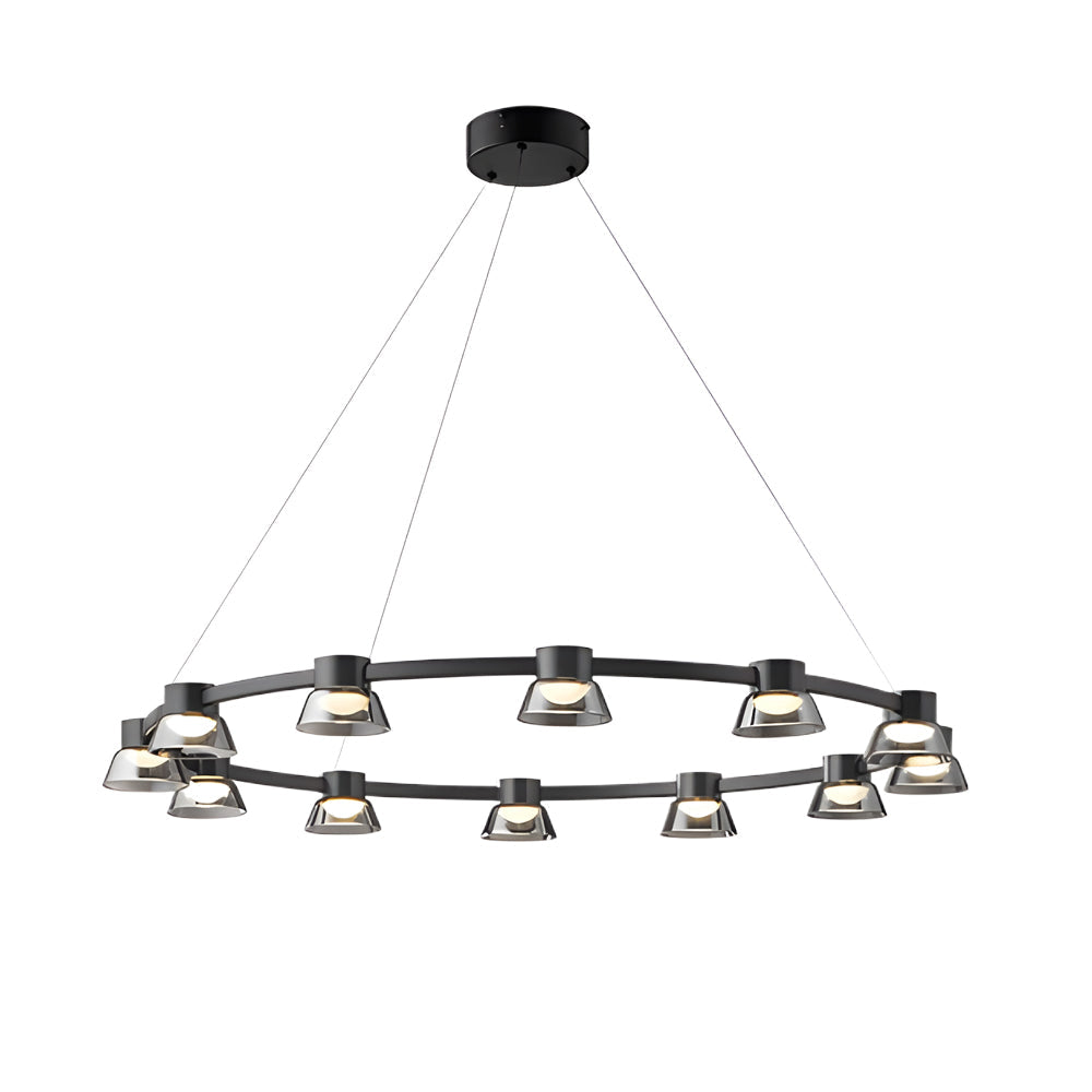 Modern Black Ring LED Pendant Light with Smoke Gray Glass Shades and Integrated Dimmable Lighting