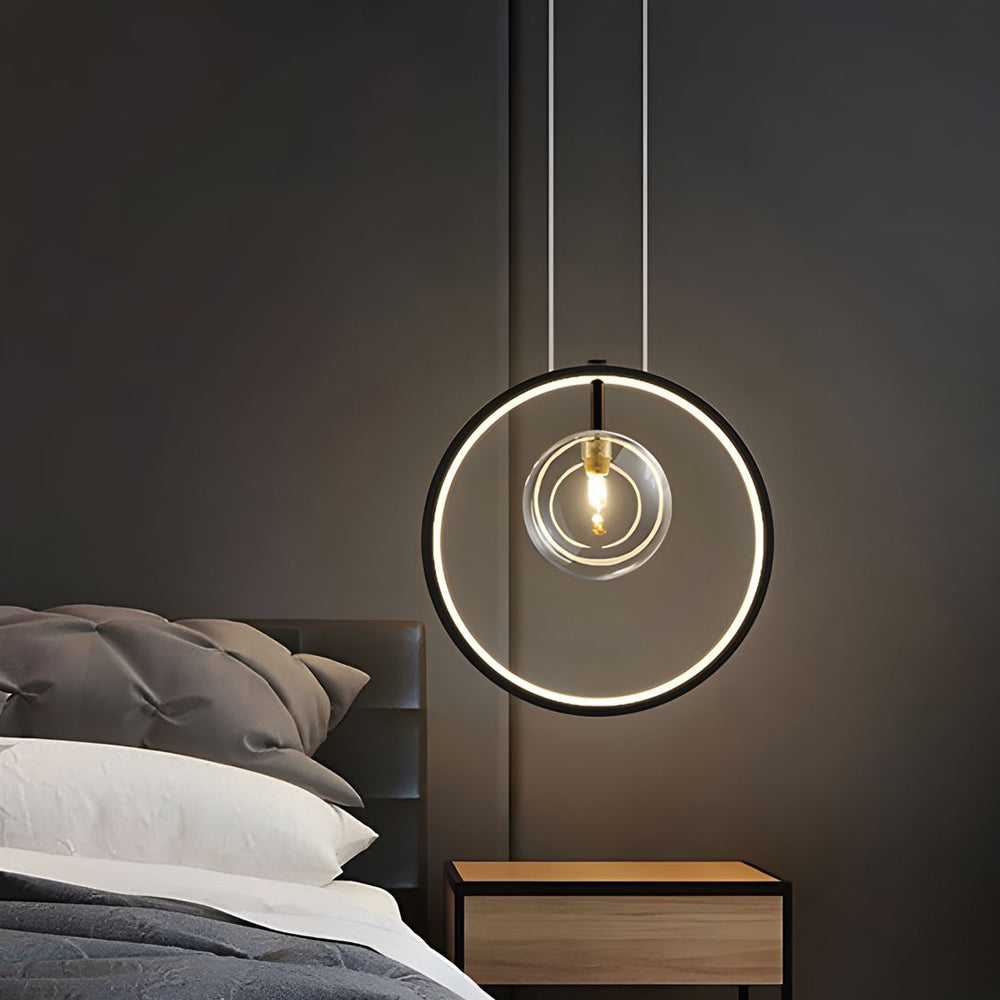 Modern Black Ring Pendant Light with Clear Glass Globe Bubbles for Dining Room