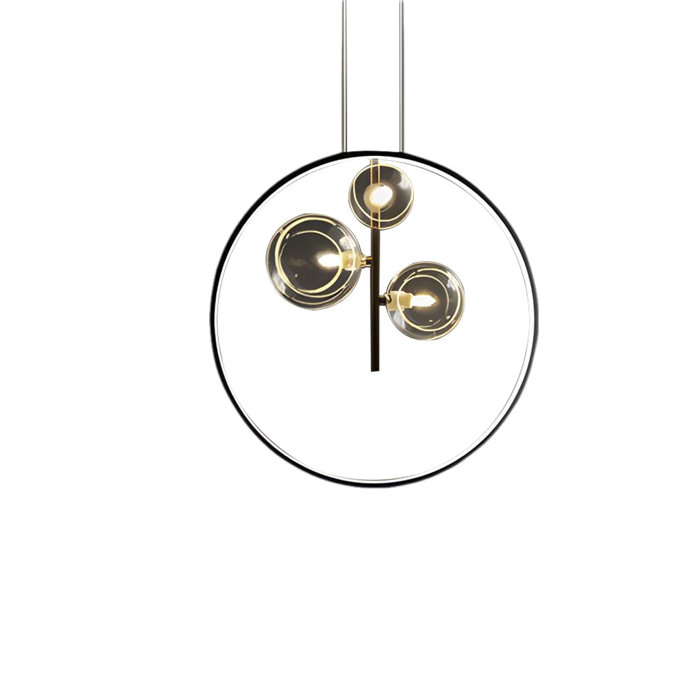 Modern Black Ring Pendant Light with Clear Glass Globe Bubbles for Dining Room