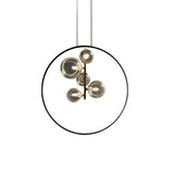 Modern Black Ring Pendant Light with Clear Glass Globe Bubbles for Dining Room