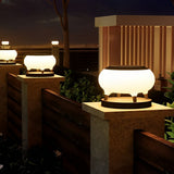 Modern Black Round Drum LED Solar Fence Post Lights Waterproof Outdoor Garden Deck Cap Lighting