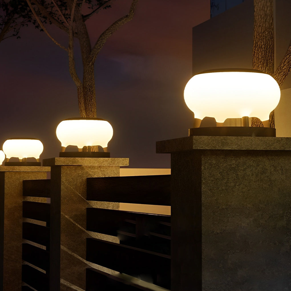 Modern Black Round Drum LED Solar Fence Post Lights Waterproof Outdoor Garden Deck Cap Lighting