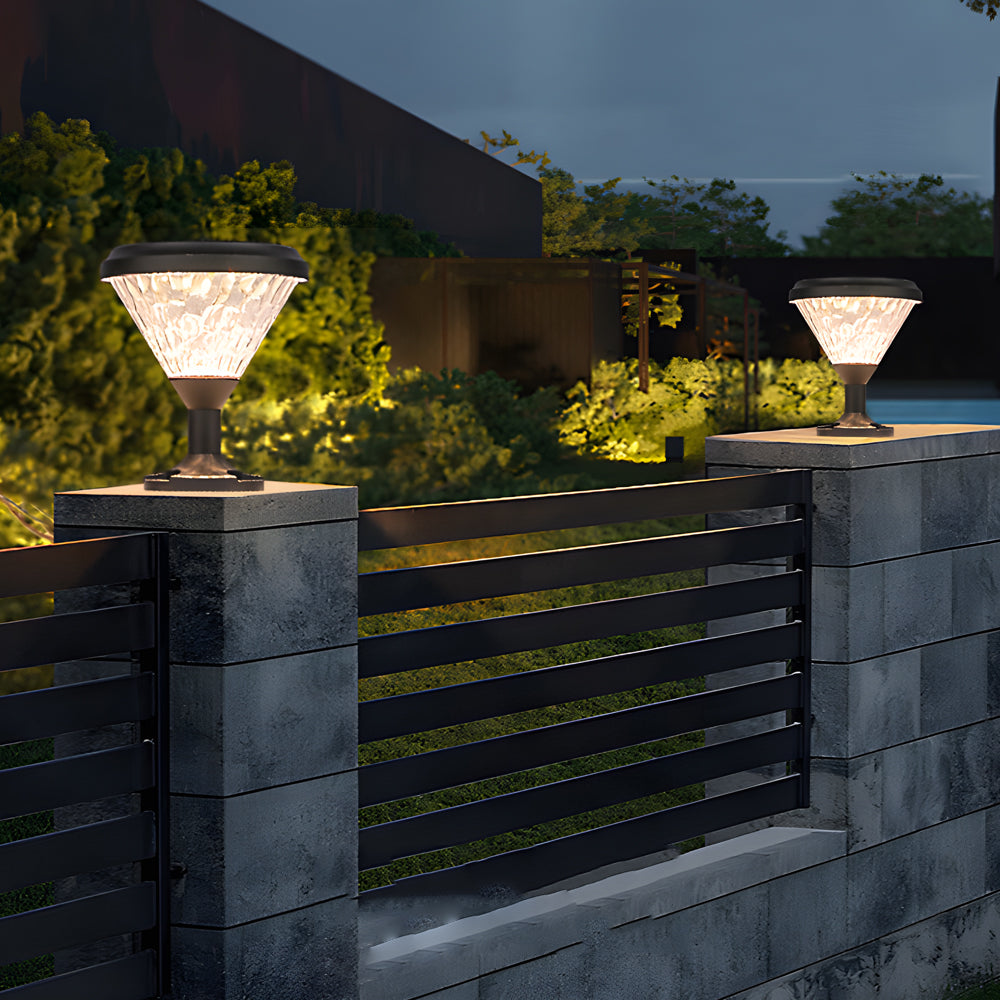 Modern Black Round Solar LED Post Light Outdoor Waterproof Pier Lamp for Fence and Deck