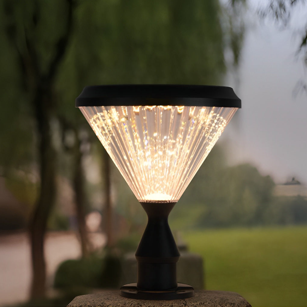 Modern Black Round Solar Powered Outdoor LED Garden Lights for Post Wall and Lawn