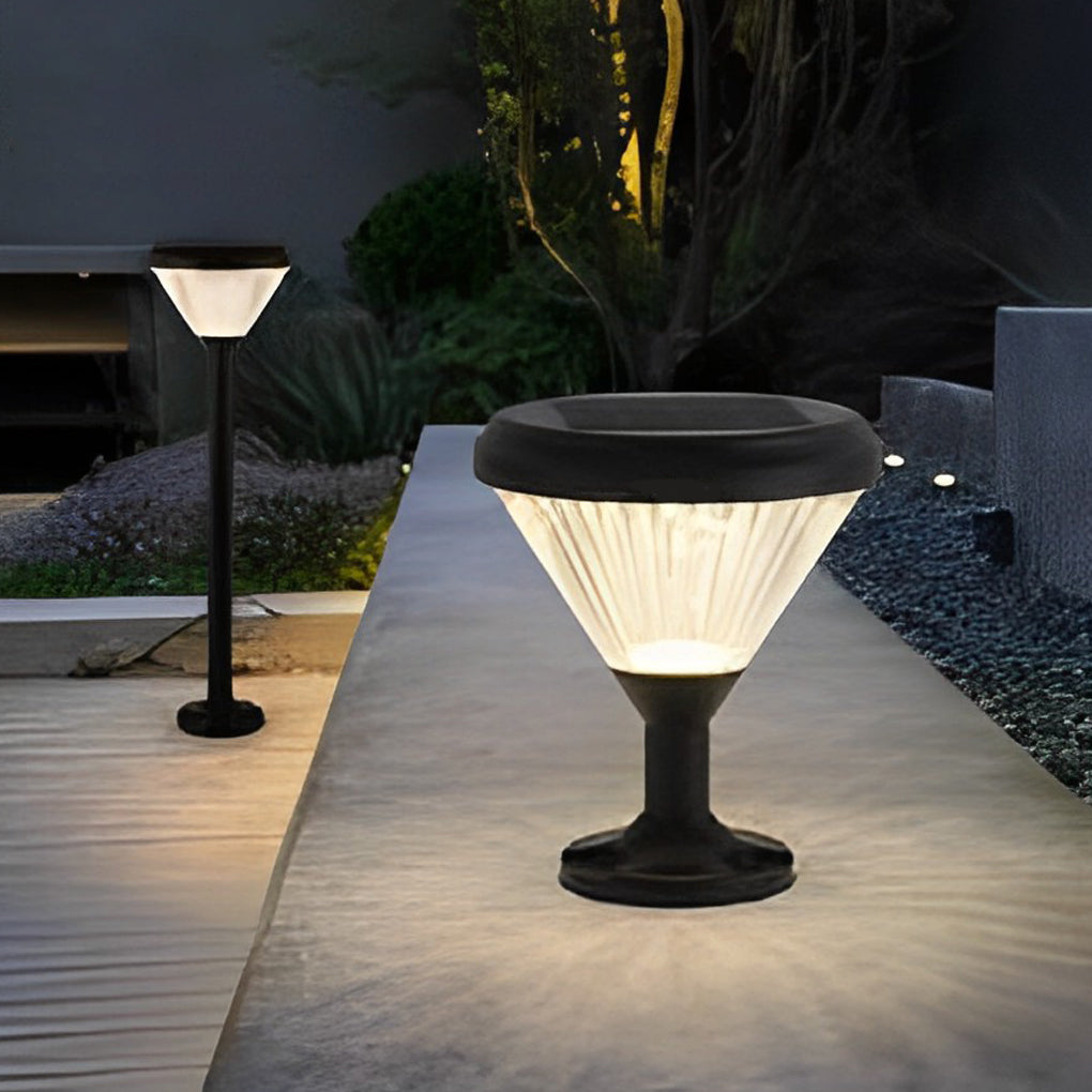 Modern Black Round Solar Powered Outdoor LED Garden Lights for Post Wall and Lawn