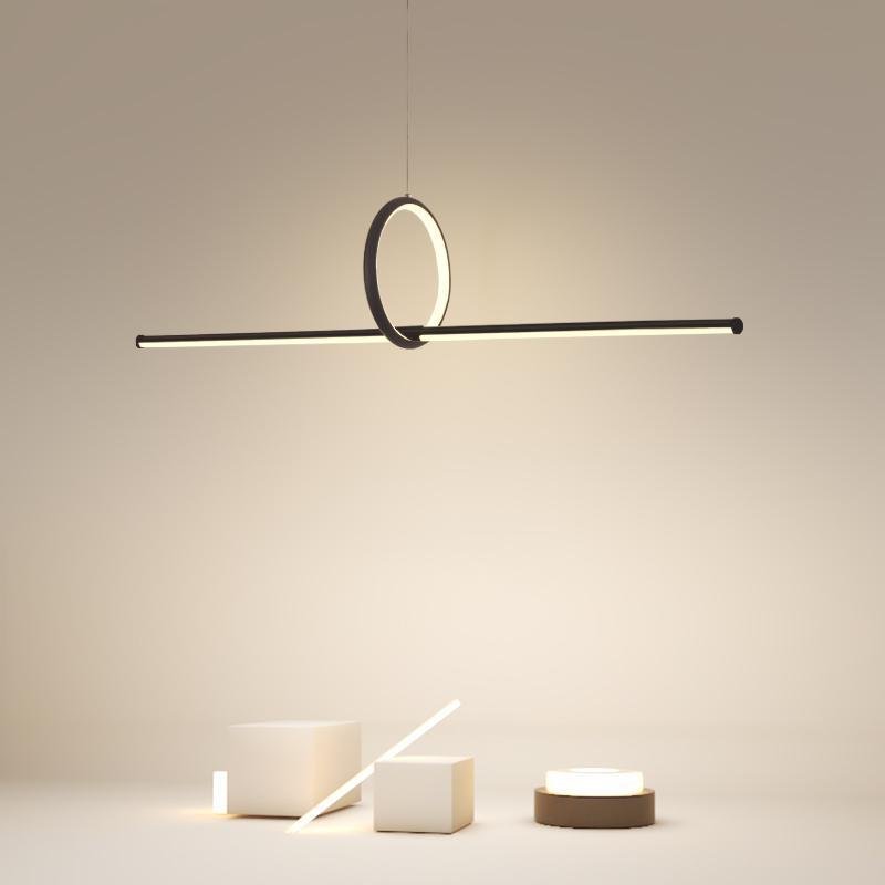 Modern Black Round Tube Pendant Light Minimalist PMMA LED Strip Chandelier
