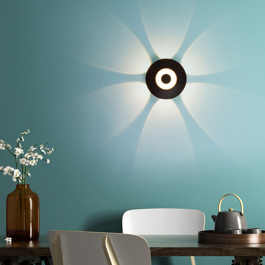 Modern Black Round Waterproof LED Wall Sconce Outdoor Decorative Flower Pattern Washer Light