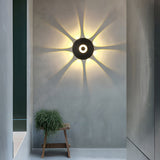 Modern Black Round Waterproof LED Wall Sconce Outdoor Decorative Flower Pattern Washer Light