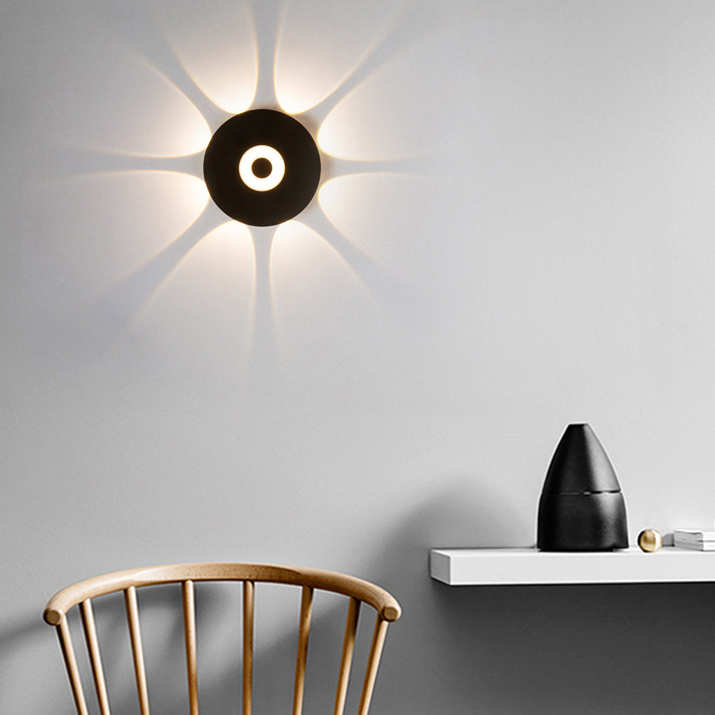 Modern Black Round Waterproof LED Wall Sconce Outdoor Decorative Flower Pattern Washer Light
