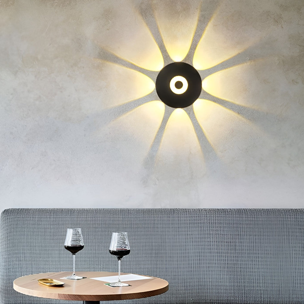 Modern Black Round Waterproof LED Wall Sconce Outdoor Decorative Flower Pattern Washer Light