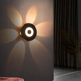 Modern Black Round Waterproof LED Wall Sconce Outdoor Decorative Flower Pattern Washer Light