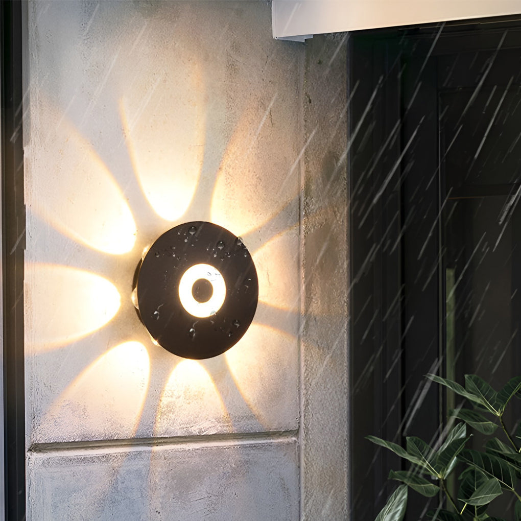 Modern Black Round Waterproof LED Wall Sconce Outdoor Decorative Flower Pattern Washer Light