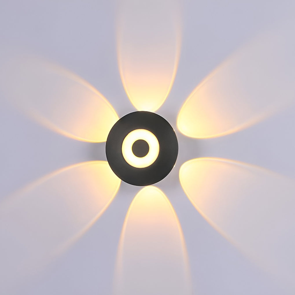Modern Black Round Waterproof LED Wall Sconce Outdoor Decorative Flower Pattern Washer Light
