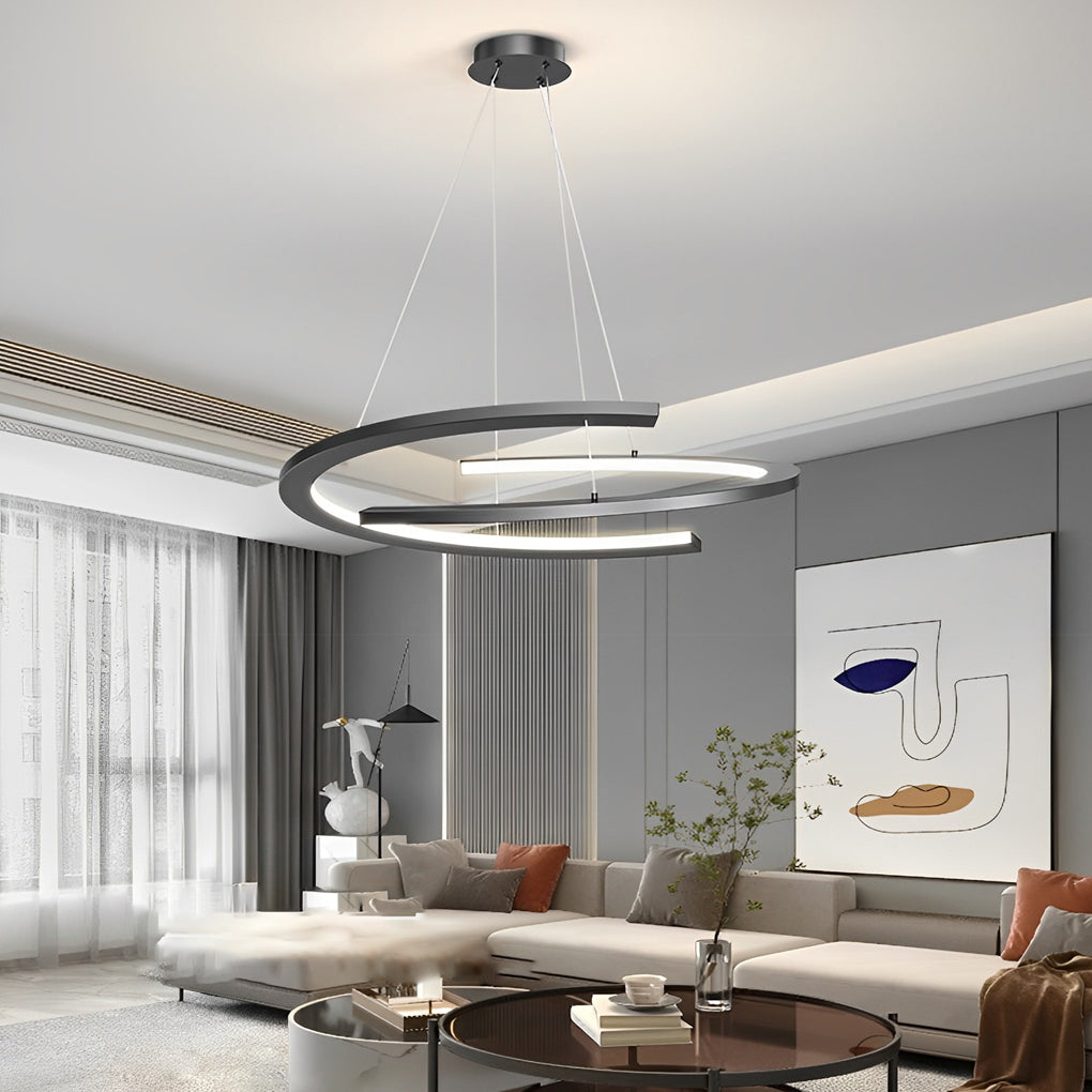 Modern Black Semi Circular LED Chandelier with 3 Step Dimming for Dining and Living Rooms