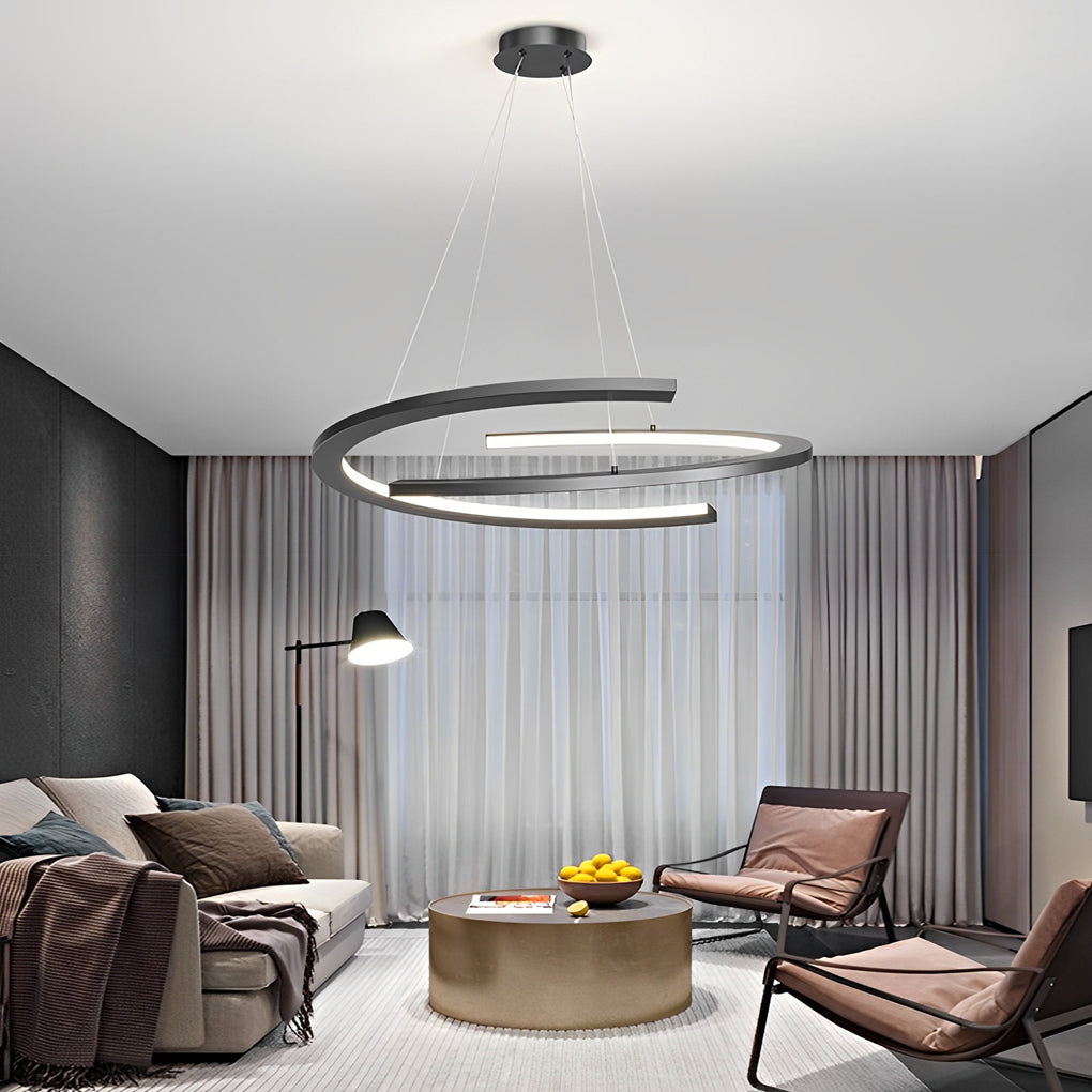 Modern Black Semi Circular LED Chandelier with 3 Step Dimming for Dining and Living Rooms