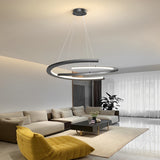 Modern Black Semi Circular LED Chandelier with 3 Step Dimming for Dining and Living Rooms