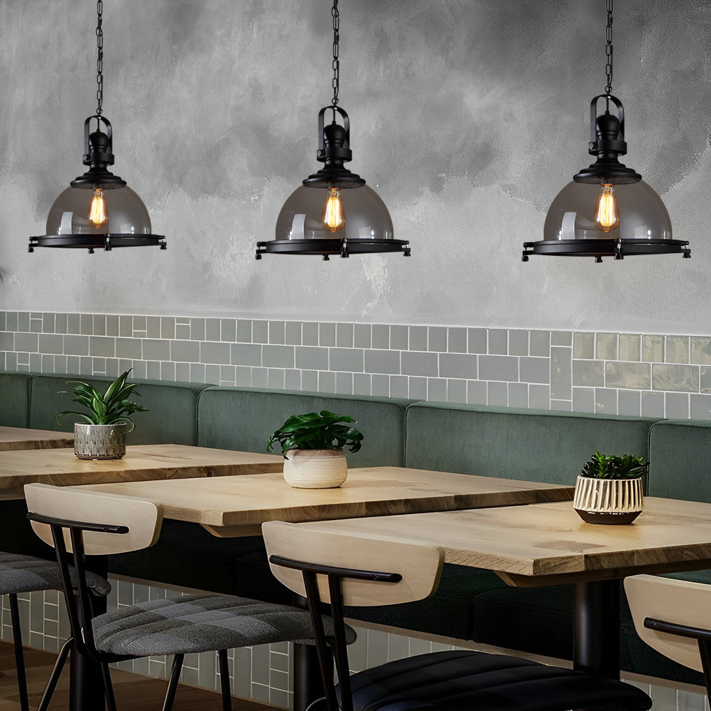 Modern Black Semicircular Glass Pendant Light Industrial Bowl Chandelier for Dining Room