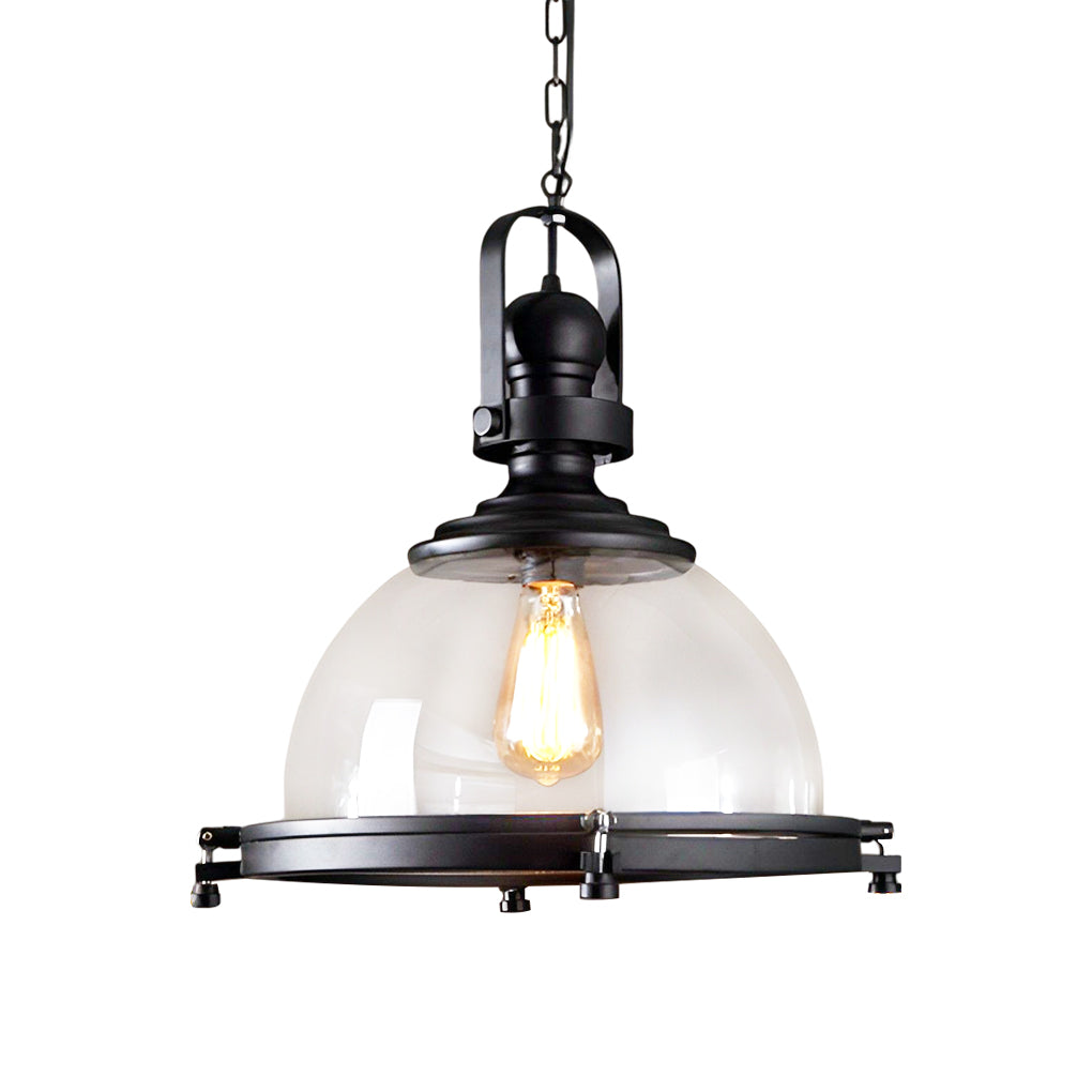 Modern Black Semicircular Glass Pendant Light Industrial Bowl Chandelier for Dining Room