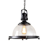 Modern Black Semicircular Glass Pendant Light Industrial Bowl Chandelier for Dining Room