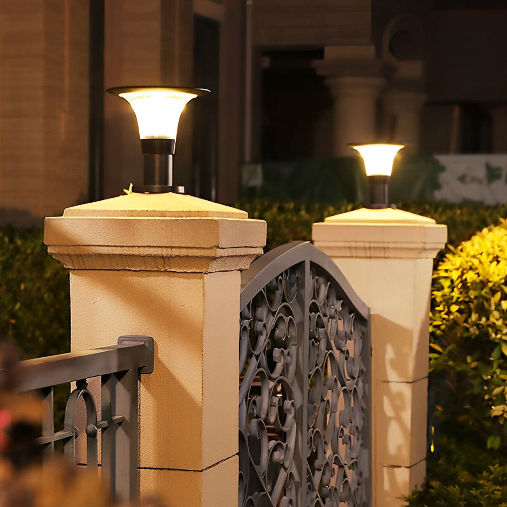 Modern Black Solar Fence Post Light Waterproof Round LED Outdoor Pillar Lamp for Garden Yard