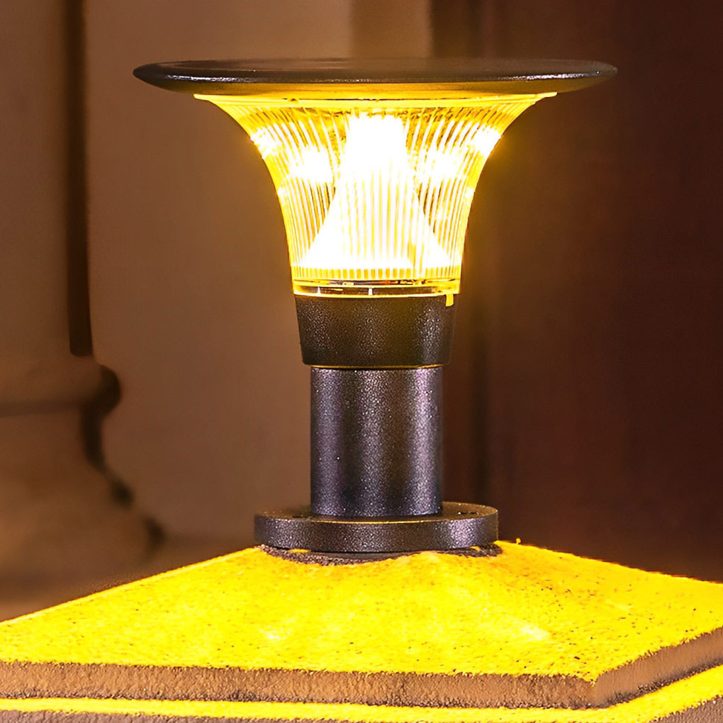 Modern Black Solar Fence Post Light Waterproof Round LED Outdoor Pillar Lamp for Garden Yard