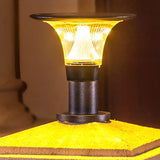 Modern Black Solar Fence Post Light Waterproof Round LED Outdoor Pillar Lamp for Garden Yard