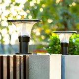 Modern Black Solar Fence Post Light Waterproof Round LED Outdoor Pillar Lamp for Garden Yard