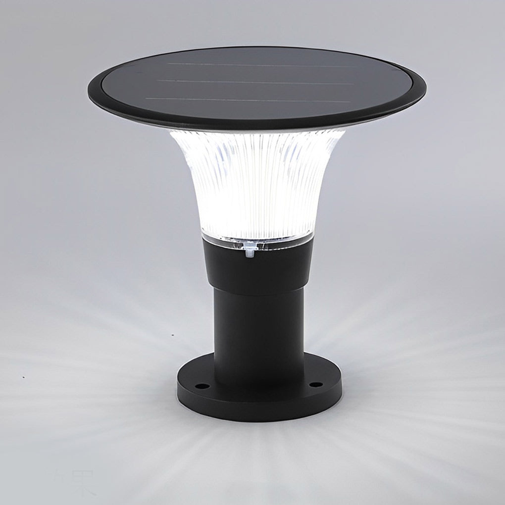 Modern Black Solar Fence Post Light Waterproof Round LED Outdoor Pillar Lamp for Garden Yard
