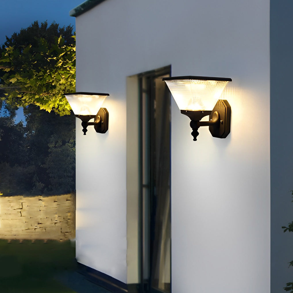 Modern Black Solar Powered LED Exterior Wall Light with Dusk to Dawn Sensor and Remote