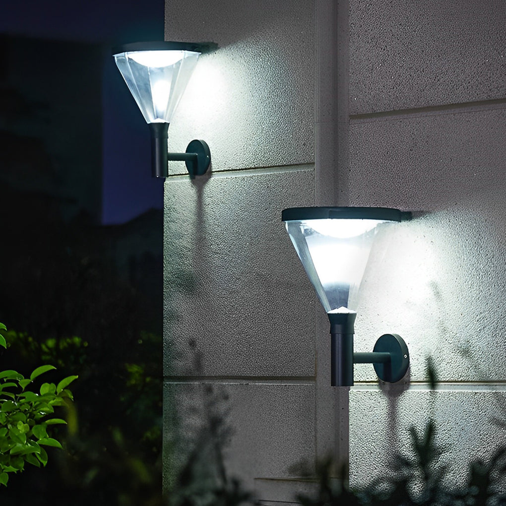 Modern Black Solar Powered LED Outdoor Wall Sconce Waterproof Exterior Lighting for Garden Backyard