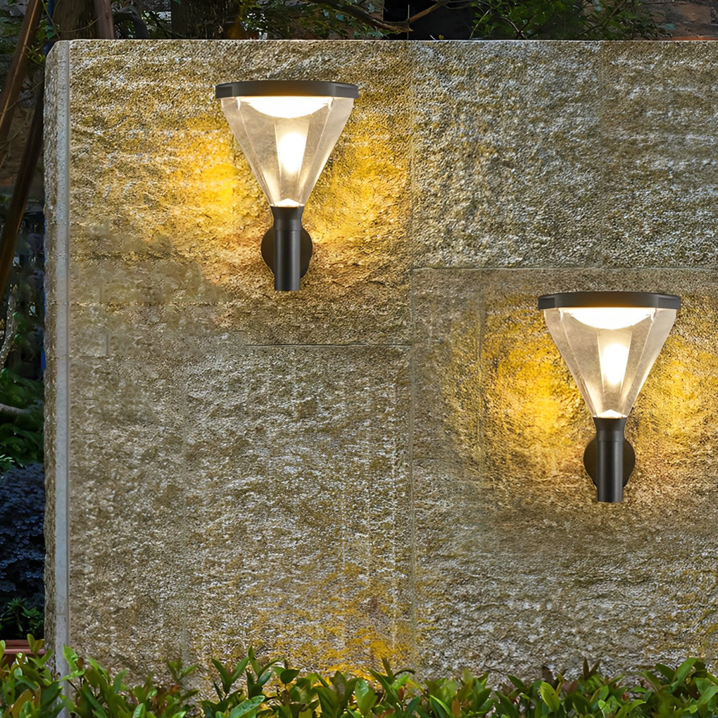 Modern Black Solar Powered LED Outdoor Wall Sconce Waterproof Exterior Lighting for Garden Backyard