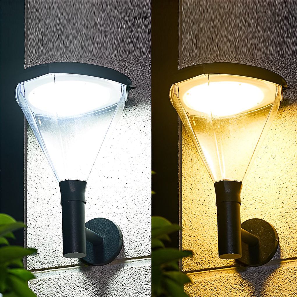 Modern Black Solar Powered LED Outdoor Wall Sconce Waterproof Exterior Lighting for Garden Backyard