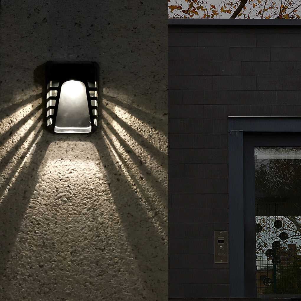 Modern Black Solar Powered LED Outdoor Wall Sconce Waterproof Exterior Security Lighting for Fence Garden Yard