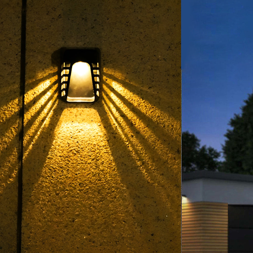 Modern Black Solar Powered LED Outdoor Wall Sconce Waterproof Exterior Security Lighting for Fence Garden Yard