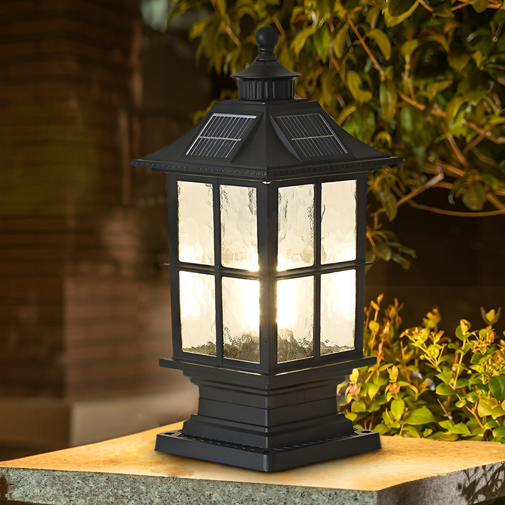 Modern Black Solar Powered LED Post Cap Light Waterproof Outdoor Garden Pillar Lamp with Remote