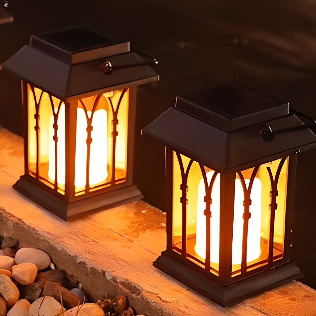 Modern Black Solar Powered Outdoor Lantern Waterproof Portable LED Garden Light for Villa Aisle and Patio