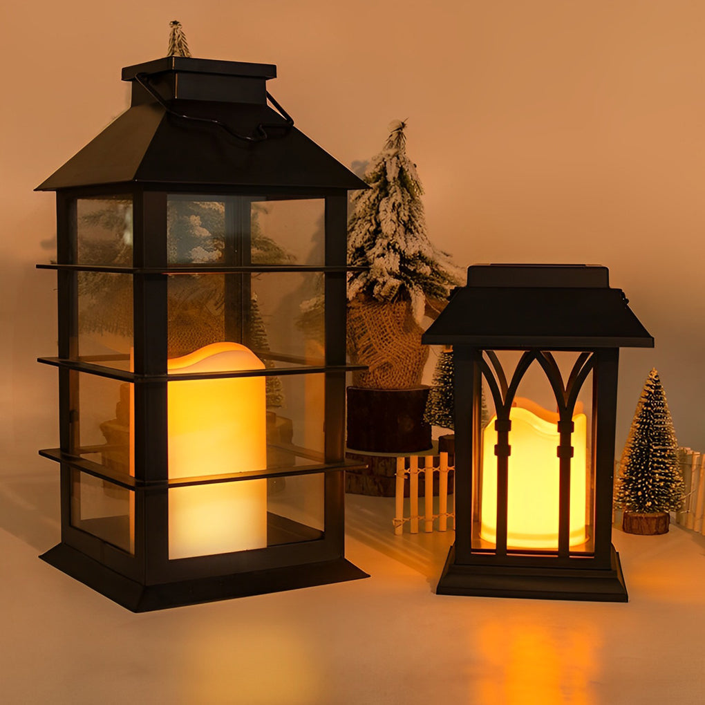 Modern Black Solar Powered Outdoor Lantern Waterproof Portable LED Garden Light for Villa Aisle and Patio