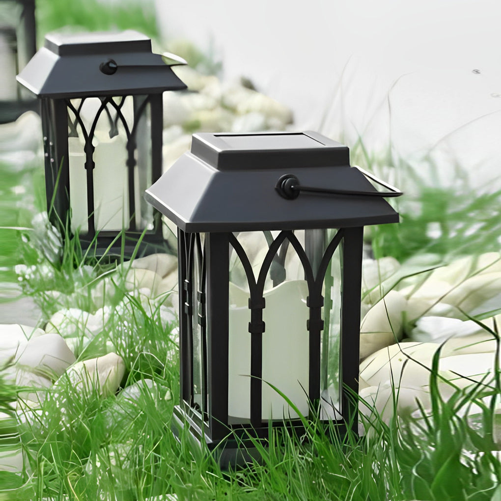 Modern Black Solar Powered Outdoor Lantern Waterproof Portable LED Garden Light for Villa Aisle and Patio