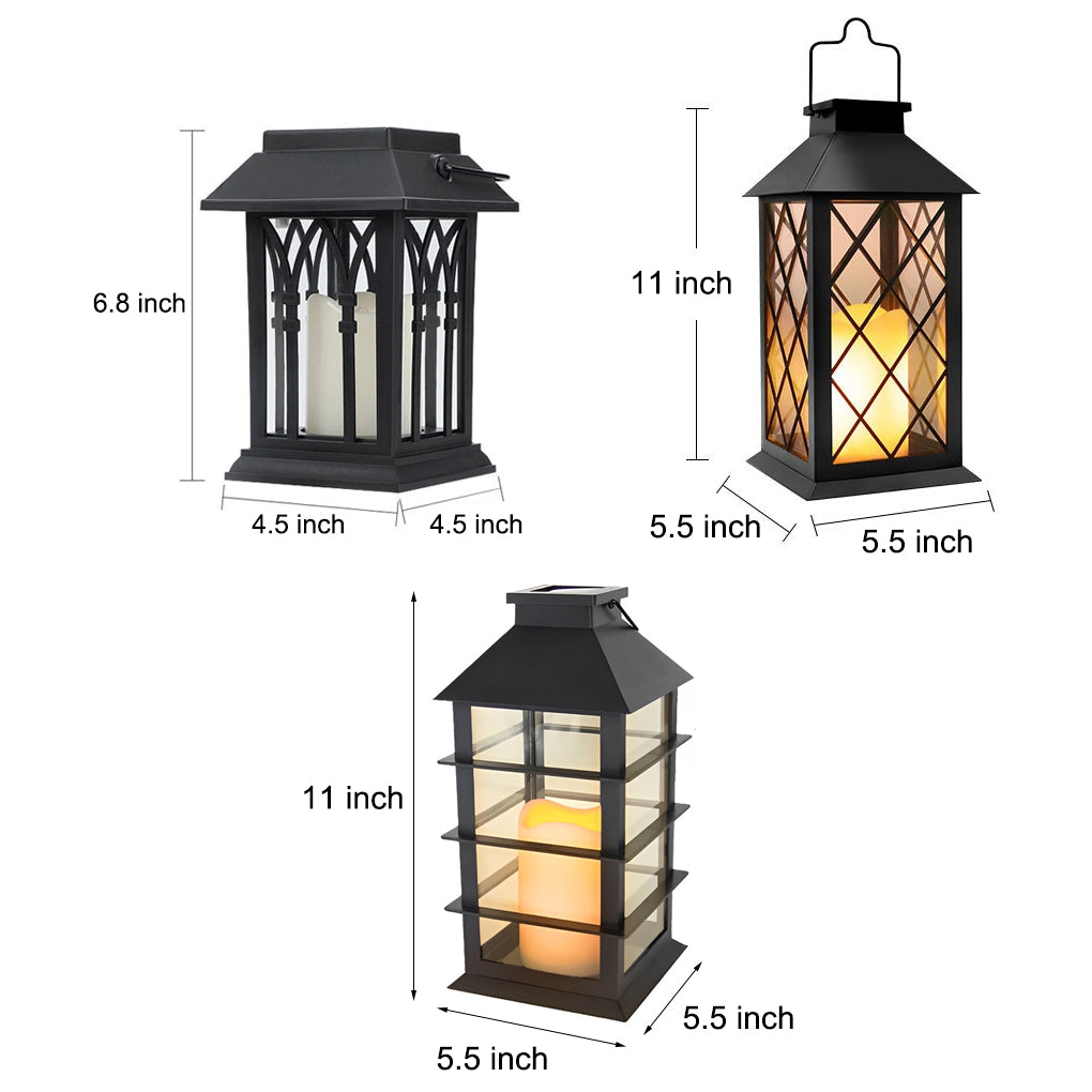 Modern Black Solar Powered Outdoor Lantern Waterproof Portable LED Garden Light for Villa Aisle and Patio