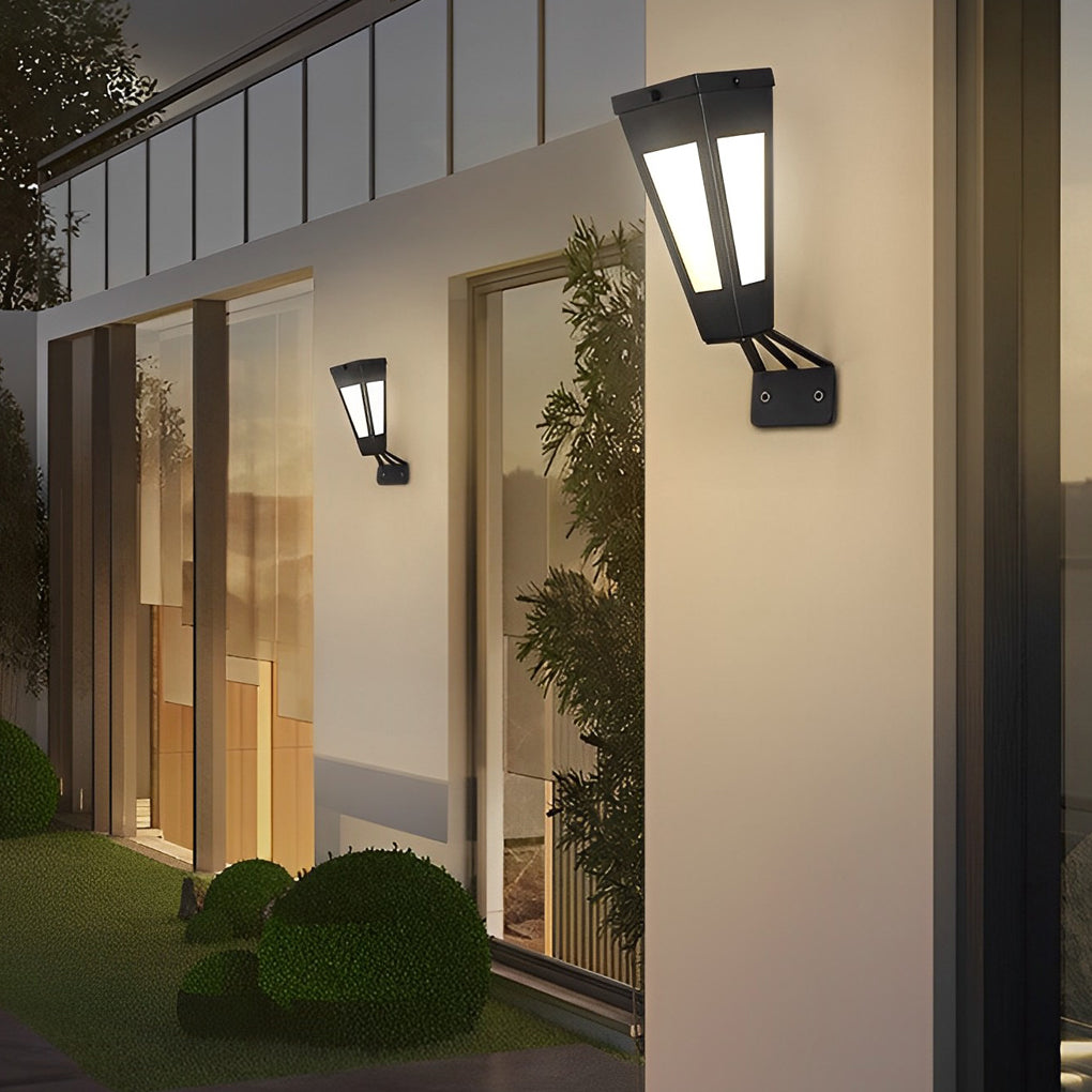 Modern Black Solar Powered Outdoor Wall Lamp Waterproof LED Exterior Porch Sconce