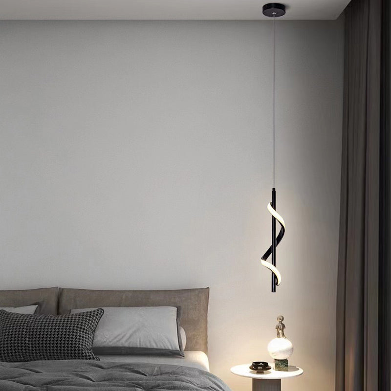 Modern Black Spiral LED Wall Sconce and Pendant Light with 3 Step Dimming for Home Decor